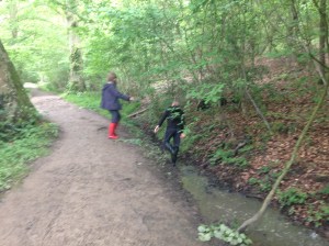 It wasn't long before the kids found some rather stagnant water.