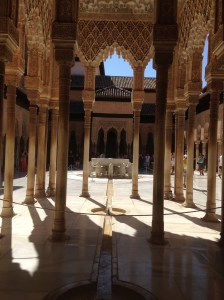 One of the courtyards in The Alhambra. Don't sit down in the wrong place otherwise you'll get told off. 
