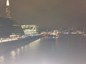A view of the Thames at night. See the Shard in the top left. Gives you some idea of how far we walked.